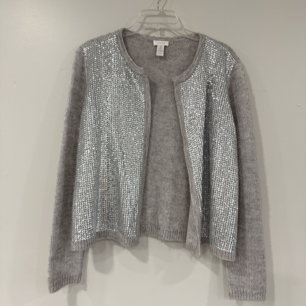 Chico's Silver Sequin Cardigan Size Large